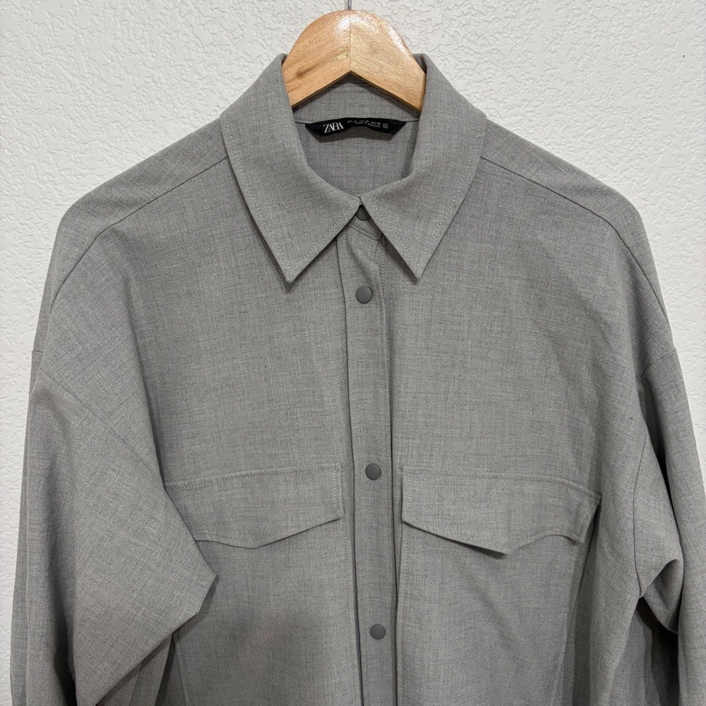 Zara Womens Grey Oversized Snap Button Down Shirt Jacket Shacket Size Medium - Picture 3 of 7